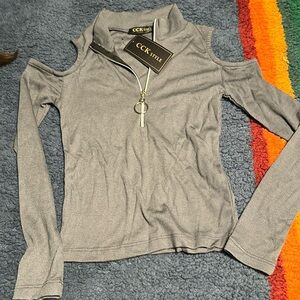 NWT l/s shoulder out zip crop top grey women medium